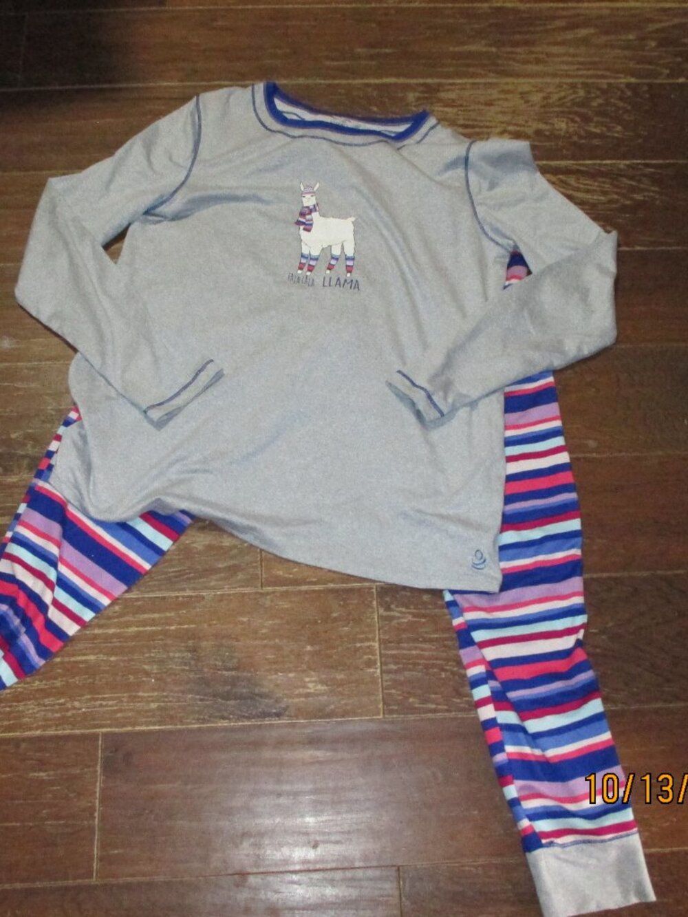 Fa la la Lama pajamas jersey rainbow striped bottom Cuddl Duds ladies sm